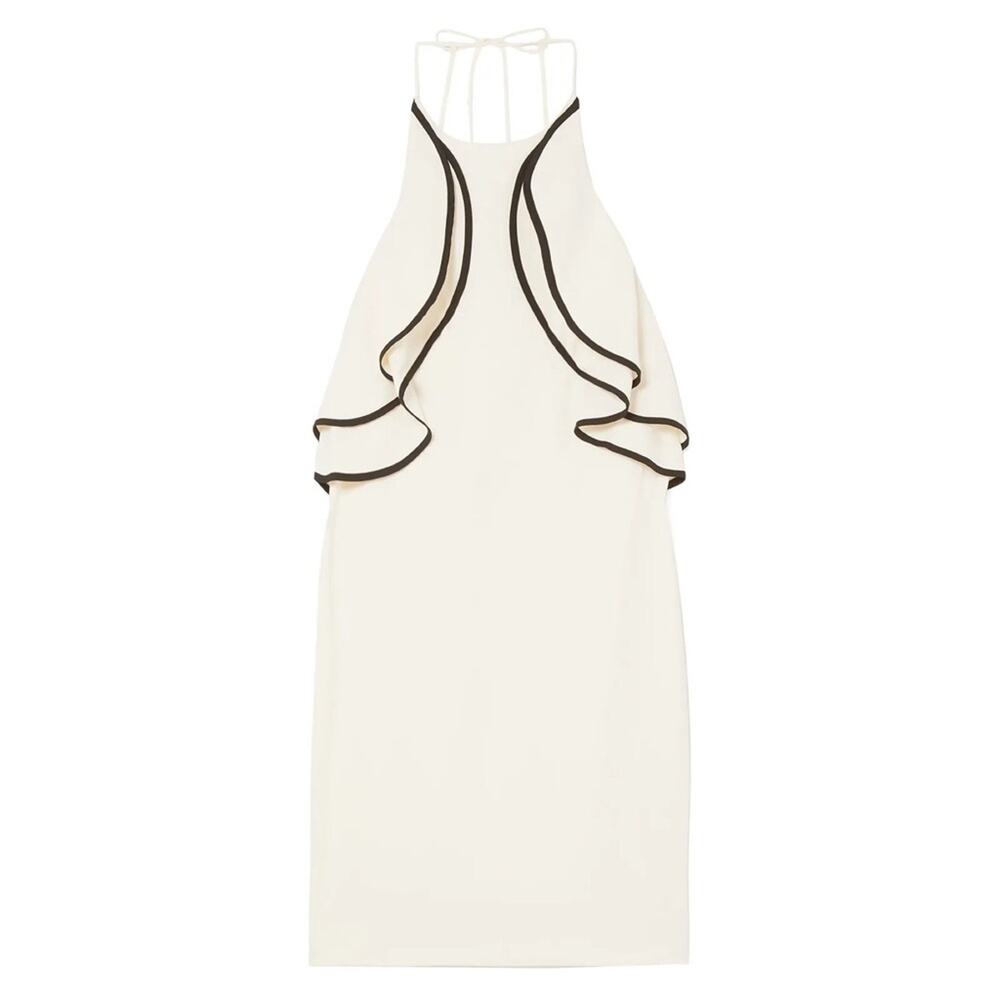 HALSTON Ruffled Crepe Halter Neck Mini Shift Dress Open Back Women’s Size 14 - Picture 3 of 10